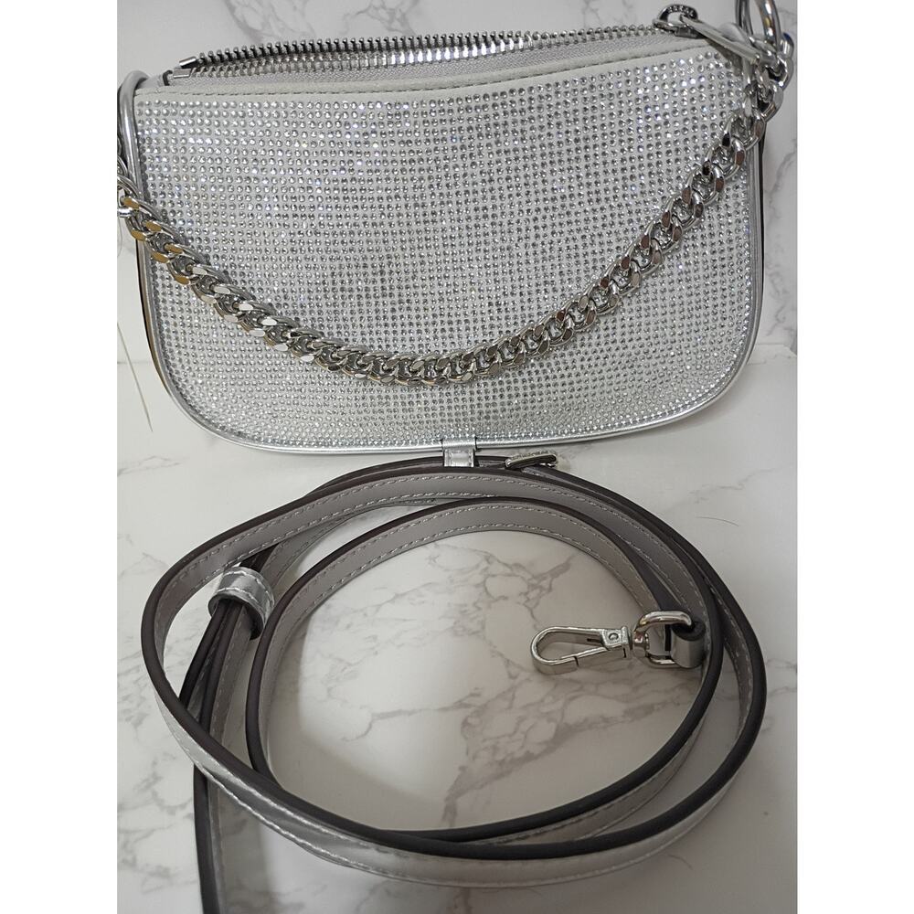 MICHAEL KORS Rhinestone Embellished Pouchette Silver Crossbody Bag - NWT - Picture 3 of 5